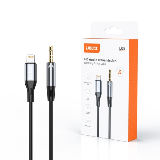 [JA-L05-LA-GR] iJOLTZ - LIGHTNING TO AUX HD AUDIO CABLE 3.3 FT 3.5mm