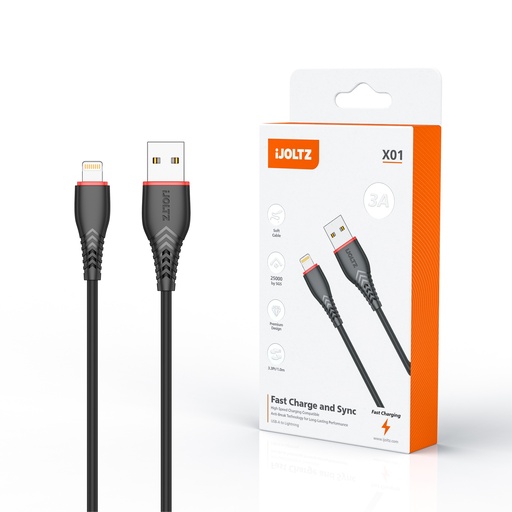 [JC-X01-UL-BK] iJOLTZ - BENDING RESISTANT (IPHONE) 3.3 FT (BLACK)