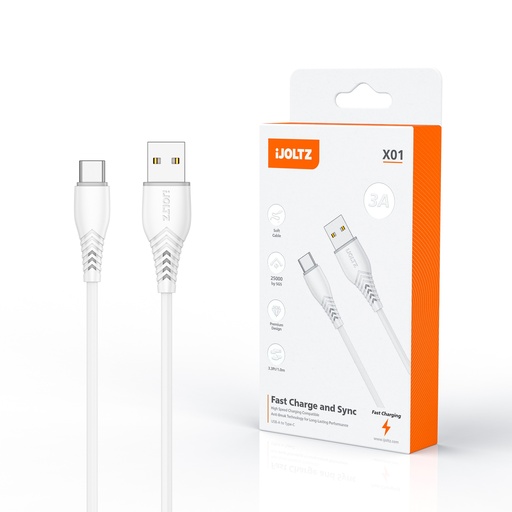 [JC-X01-UC-WH] iJOLTZ - BENDING RESISTANT (TYPE C) 3.3 FT-WHITE