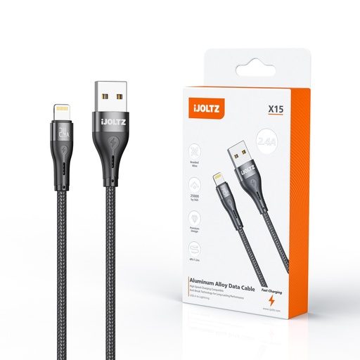 [JC-X15-UL-BK] iJOLTZ - ALUMINUM ALLOY FAST CHARGE DATA CABLE (IPHONE) 4 FT
