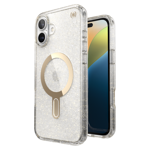 [150718-9221] Speck - Presidio Lux Case With Clicklock For Apple Iphone 16 Plus - Gold Glitter And Clear