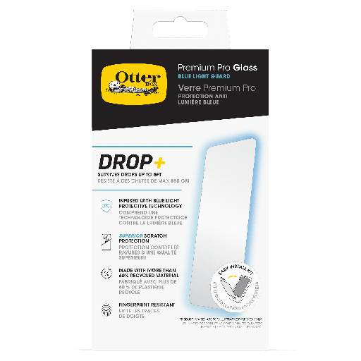 [77-96203] Otterbox - Premium Pro Glass Antimicrobial Blue Light Screen Protector For Apple Iphone 16 Pro - Clear