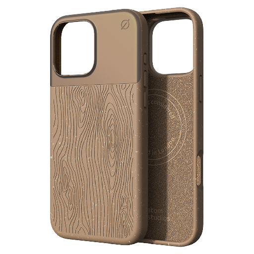 [AS10120142100] Atom Studios - Split Wood Fiber Magsafe Case For Apple Iphone 16 Pro Max - Taupe Wood