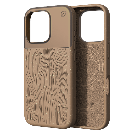 [AS10119142100] Atom Studios - Split Wood Fiber Magsafe Case For Apple Iphone 16 Pro - Taupe Wood