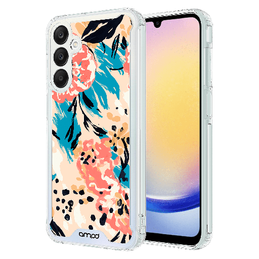 [AA-A155G-HDPRINT-FLORALBLUE] Ampd - Tpu  /  Acrylic Hd Print Crystal Clear Case For Samsung Galaxy A15 5g - Floral Blue