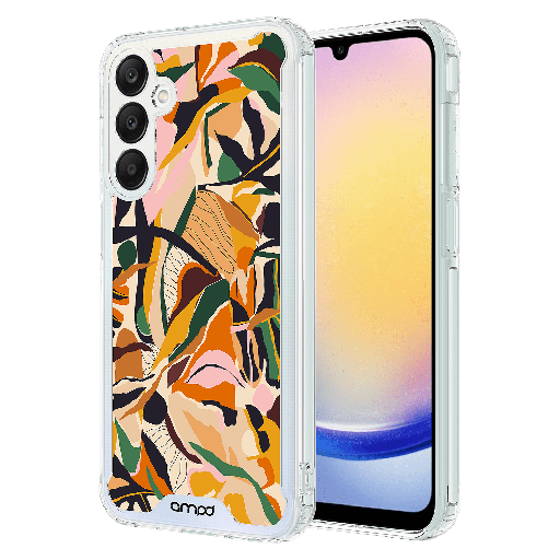 [AA-A155G-HDPRINT-FLORALORNG] Ampd - Tpu  /  Acrylic Hd Print Crystal Clear Case For Samsung Galaxy A15 5g - Floral Orange