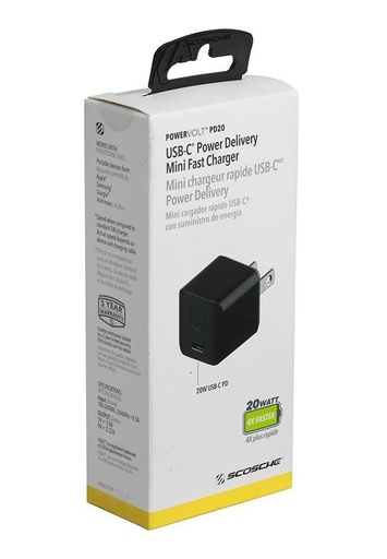 [AC-SCS-WLC-20W-BK] Scosche Fast Charger 20W Mini Cube USB-C, 4X Faster Power Charge - Black