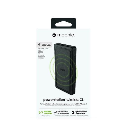 [AC-MOP-PWR-10W-BK] Mophie Powerstation Wireless Power Delivery (PD) XL 10K Black – Large Internal Battery with Dynamic Charging Capabilities