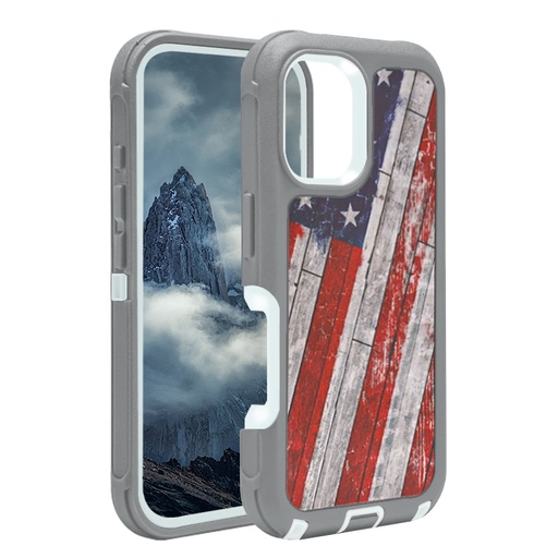 [CS-I14-OBD-AFL] DualPro Protector Case for iPhone 16e / 14 / 13  - American Flag