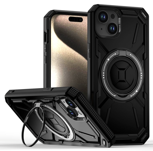 [CS-I15M-ARSC-BK] Armor Rotate Stand Case with Magsafe for iPhone 15 Plus - Black