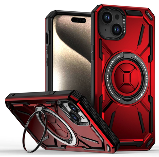 [CS-I15M-ARSC-RD] Armor Rotate Stand Case with Magsafe for iPhone 15 Plus - Red