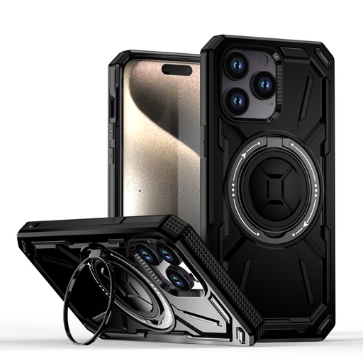 [CS-I15PM-ARSC-BK] Armor Rotate Stand Case with Magsafe for iPhone 15 Pro Max - Black
