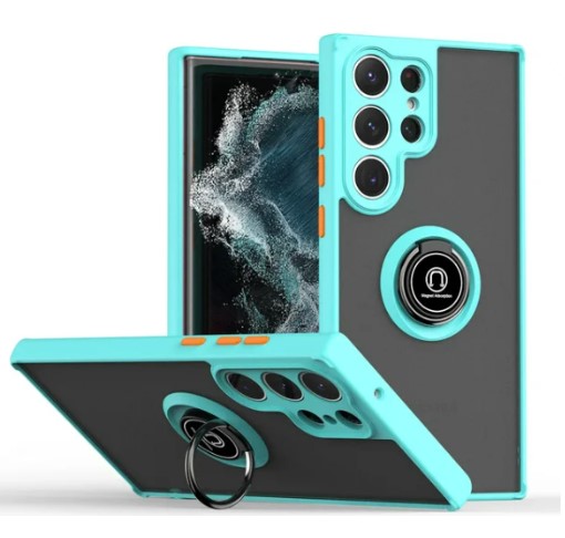[CS-S25P-MTR-BKLB] Matte Ring Case for Galaxy  S25 Plus / S24 Plus - Black & Light Blue