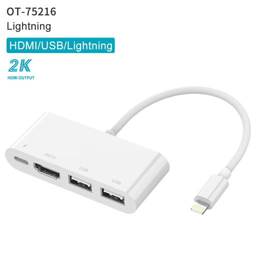 [ACE-OTN-75216] Onten Lightning to HDMI + USB3.0*2  + PD 3.0  Adapter. 1080P@30Hz (4 in 1) 