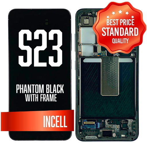 [LCD-S23-WF-SQ-BK] OLED Assembly for Samsung Galaxy S23 With Frame - Phantom Black (Incell - Aftermarket) (US Version)