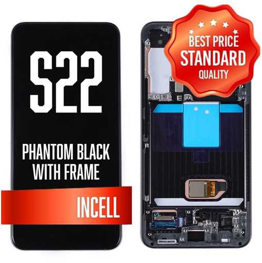 [LCD-S22-WF-SQ-BK] OLED Assembly for Samsung Galaxy S22 With Frame - Phantom Black (Incell - Aftermarket) (US Version)