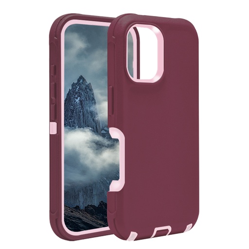 [CS-I16PM-OBD-NEW-BULPN] DualPro Protector Case for iPhone 16 Pro Max (2025 Design) - Burgundy & Light Pink