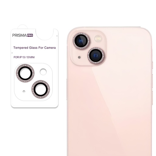 [PP-I13-DCL-PN] Prisma Pro Shield - Diamond Camera Lens w/HD Tempered Glass  for iPhone 13 / 13 Mini (Pink)