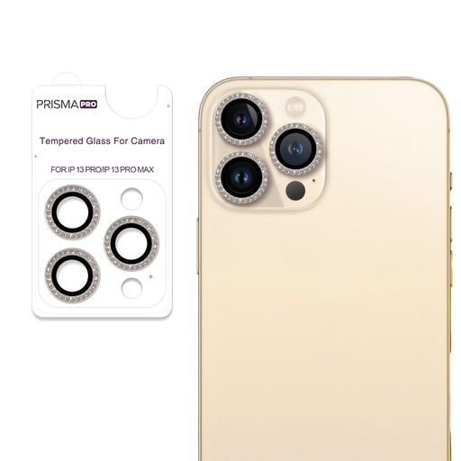 [PP-I13PM-DCL-GO] Prisma Pro Shield - Diamond Camera Lens w/HD Tempered Glass  for iPhone 13 Pro / 13 Pro Max (Gold)