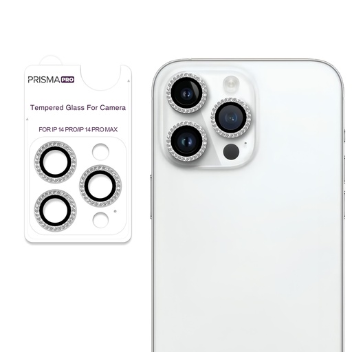 [PP-I14PM-DCL-SI] Prisma Pro Shield - Diamond Camera Lens w/HD Tempered Glass  for iPhone 14 Pro / 14 Pro Max (Silver)