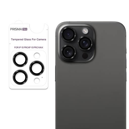 [PP-I15PM-RCL-BK] Prisma Pro Shield - Ring Camera Lens w/HD Tempered Glass  for iPhone 15 Pro / 15 Pro Max (Black)