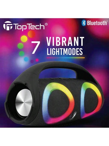 [EL-TT-ZIP10-BK] TopTech - ZIP-10 2x3.5"Inch Bluetooth Party Speaker, USB/SD,FM Radio,AUX,Party Disco Lights