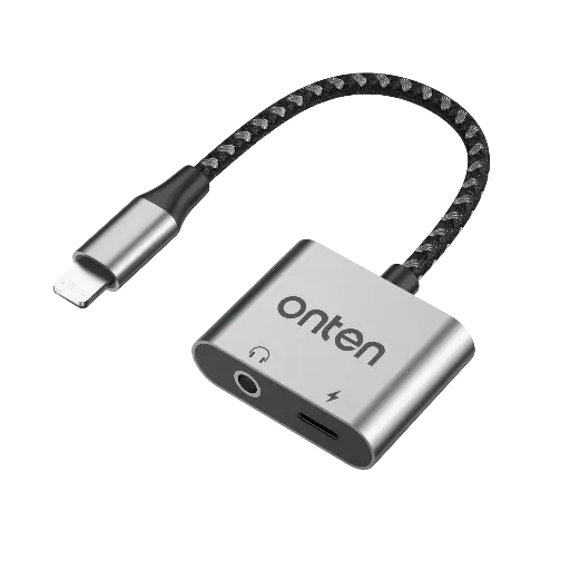 [ACE-OTN-132-UL-AUX-GRY] Onten 132 2 in 1 USB-L to Aux + Charging Converter (With Chip) (Gray)