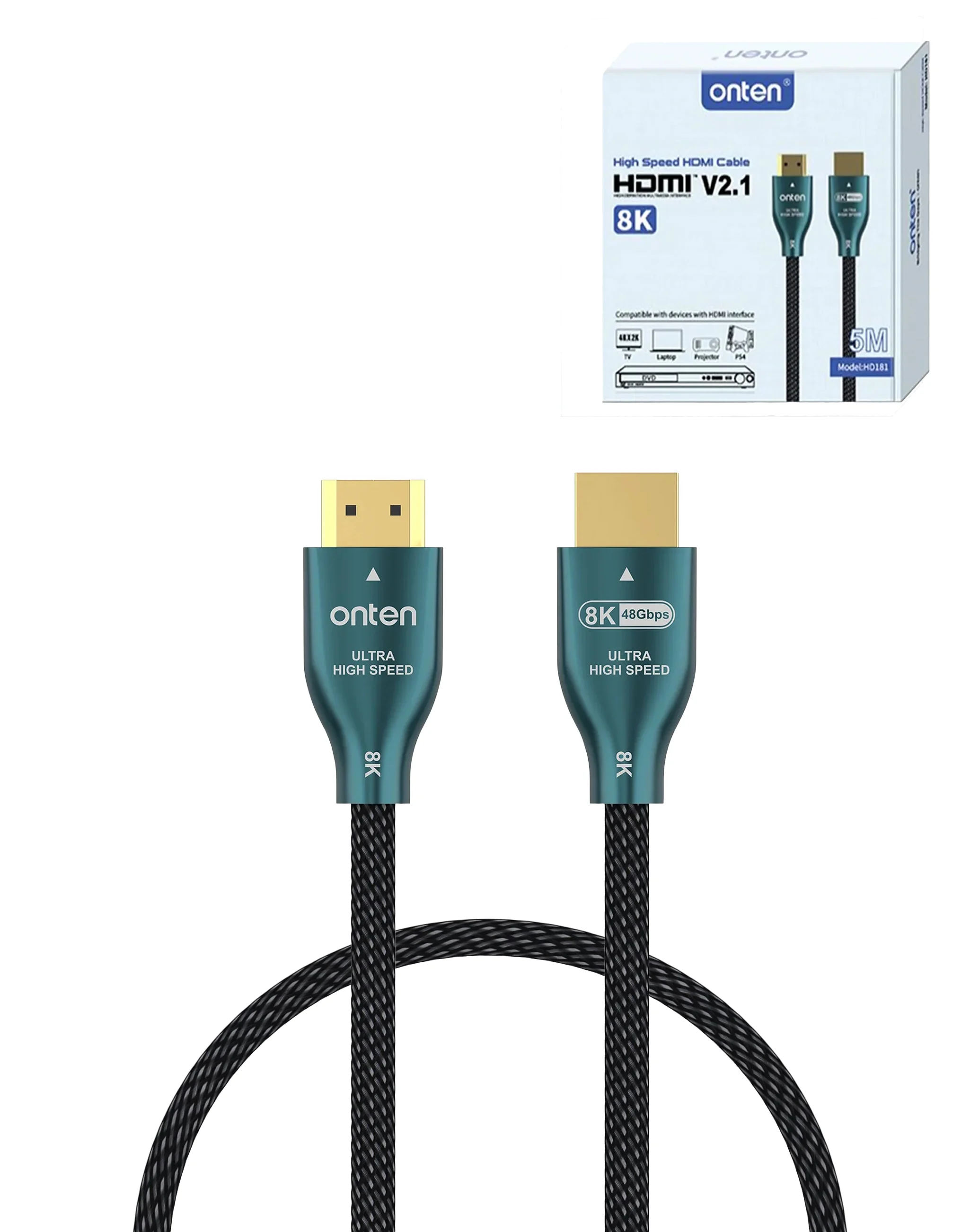 [ACE-OTN-HD181-DC-5FT-BK] Onten HD181 HDMI to HDMI Cable V2.1 (8K 60Hz / 4K 144Hz) (Supports 8K Gaming) (5 ft) (Black)