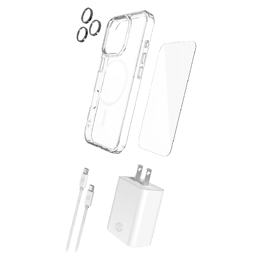 [GGBD5XP400AP02A] Gadget Guard - 5 In 1 Bundle Includes Magsafe Case /  Camera Lens Protector /  Glass Screen Protector /  30w Charging Block /  1.8m Cable For Apple Iphone 16 Pro - Clear
