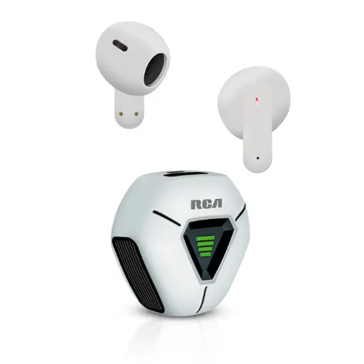 [EL-TT-WAVE78-WH] RCA Wave-78 True Wireless Earbuds, 20H Playtime, Hi-Res Audio, Big Bass - White