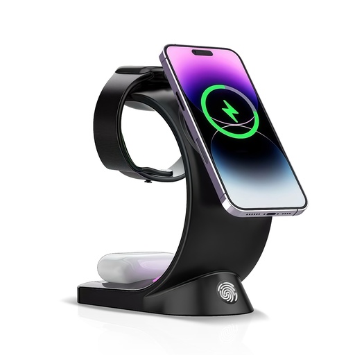 [EL-TT-CM-16] RCA CM-16 3-in-1 Magsafe Wireless Charging Station – Black, Compact Design